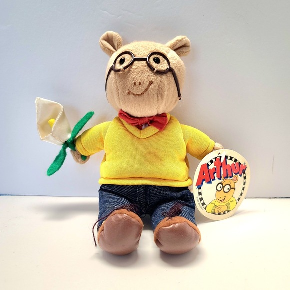 VTG Vintage Arthur With Flower Plush Marc Brown 2000 PBS Kids Stuffed Animal - Picture 1 of 16